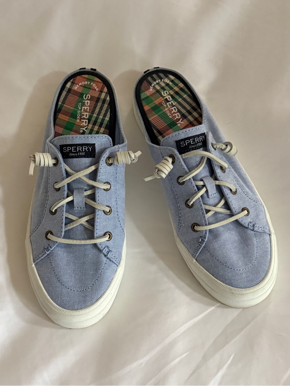 Sperry Pale Blue Canvas Lace-Top Slip-Ons
